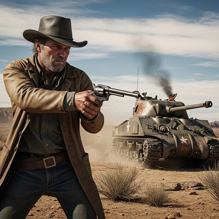 Cowboy Targeting Tank - Western Revolver Showdown Cowboy Targeting Tank - Western Revolver Showdown