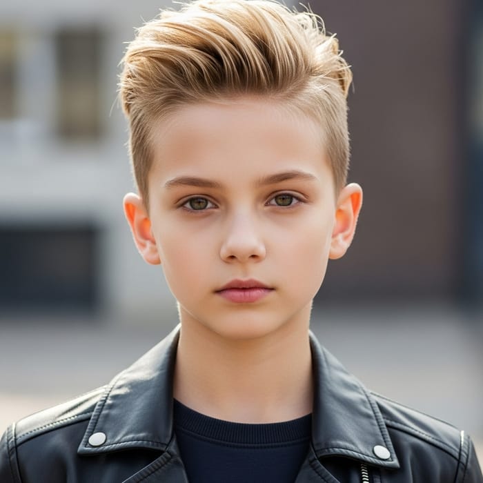 Stylish Young Girl with Short Blonde Crew Cut Stylish Young Girl with Short Blonde Crew Cut