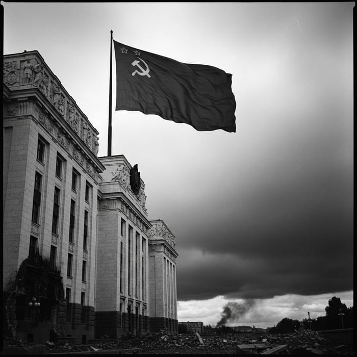 Iconic Red Flag Flying Above Reichstag - WWII Photo Iconic Red Flag Flying Above Reichstag - WWII Photo