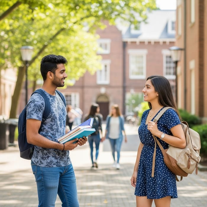 University Students Engage in Friendly Conversation University Students Engage in Friendly Conversation
