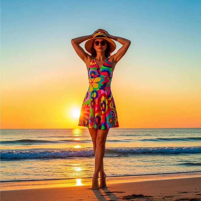 Vibrant Beach Paradise: Swimwear Elegance in Focus Vibrant Beach Paradise: Swimwear Elegance in Focus