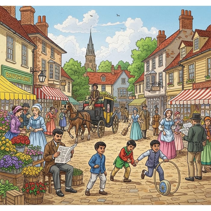 Bringing History to Life: Lively Town Square with Vibrant Colors Bringing History to Life: Lively Town Square with Vibrant Colors