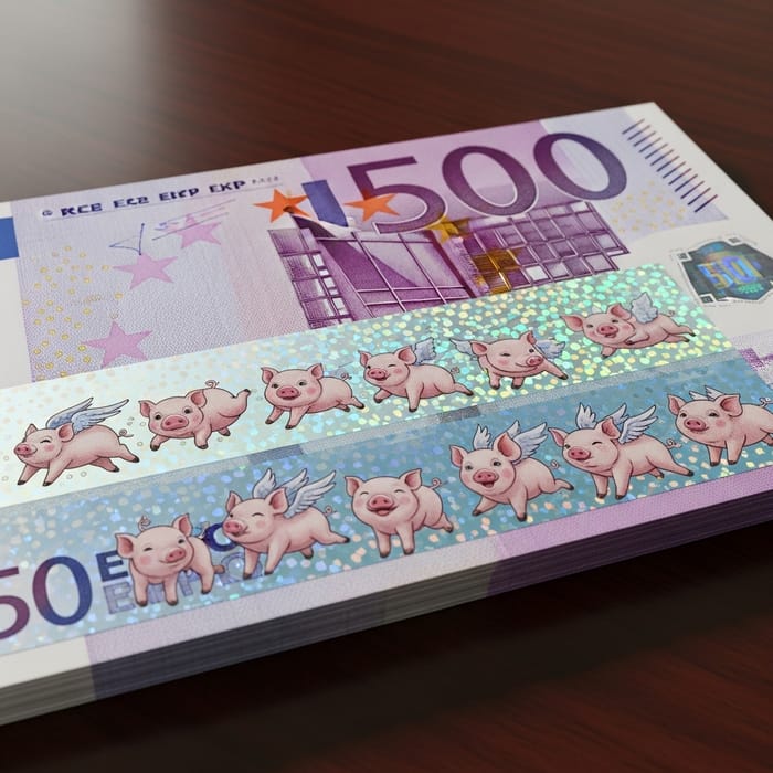 Adorable Mini Piglets Inside Playful 500 Euro Bills