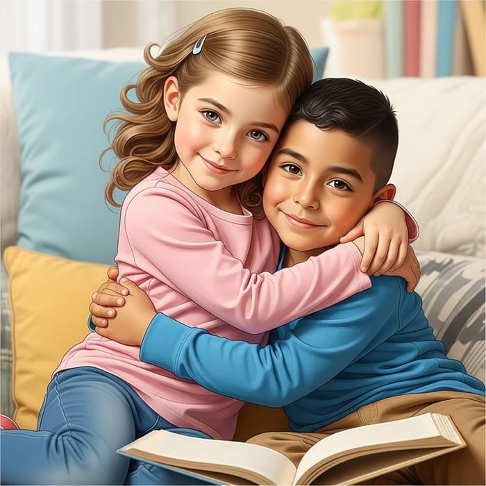 Sweet Cuddle of Friendship | Cozy Home Scene