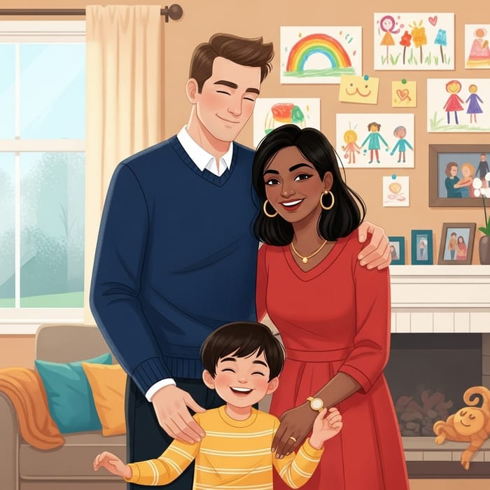 Joyful Adoptive Parents Embracing a Child | Adoption Scene Joyful Adoptive Parents Embracing a Child | Adoption Scene