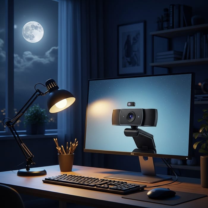 Captivating Moonlit Scene with Computer Webcam Captivating Moonlit Scene with Computer Webcam