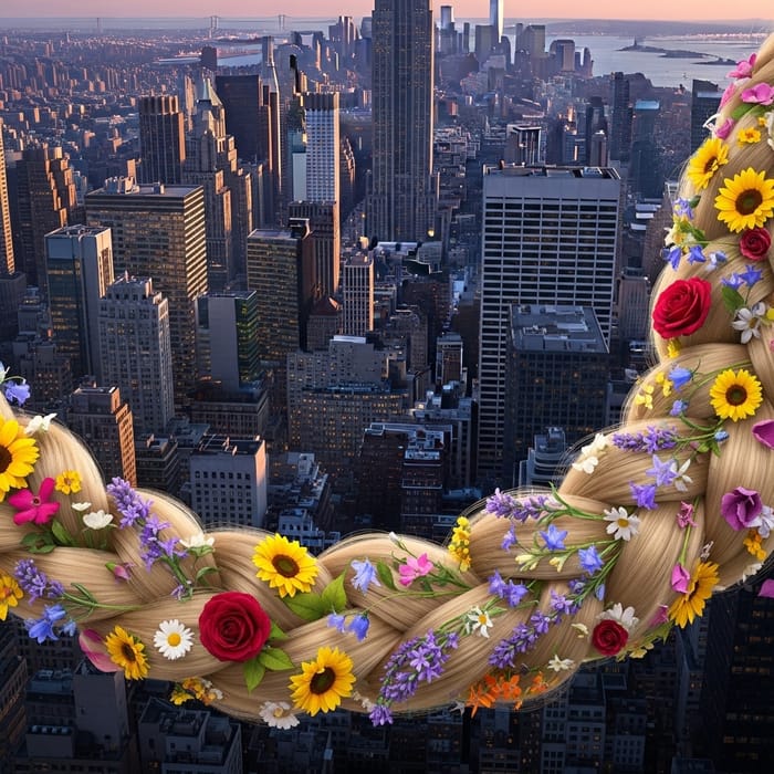 Breathtaking Cityscape with Rapunzel's Hair and Flowers Breathtaking Cityscape with Rapunzel's Hair and Flowers