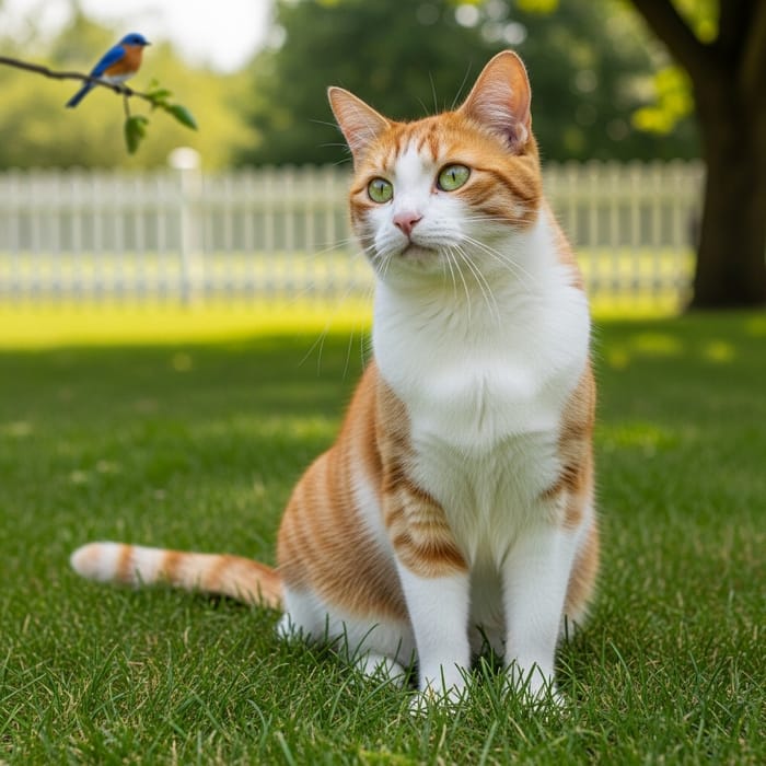 Cat Sticker on Green Lawn