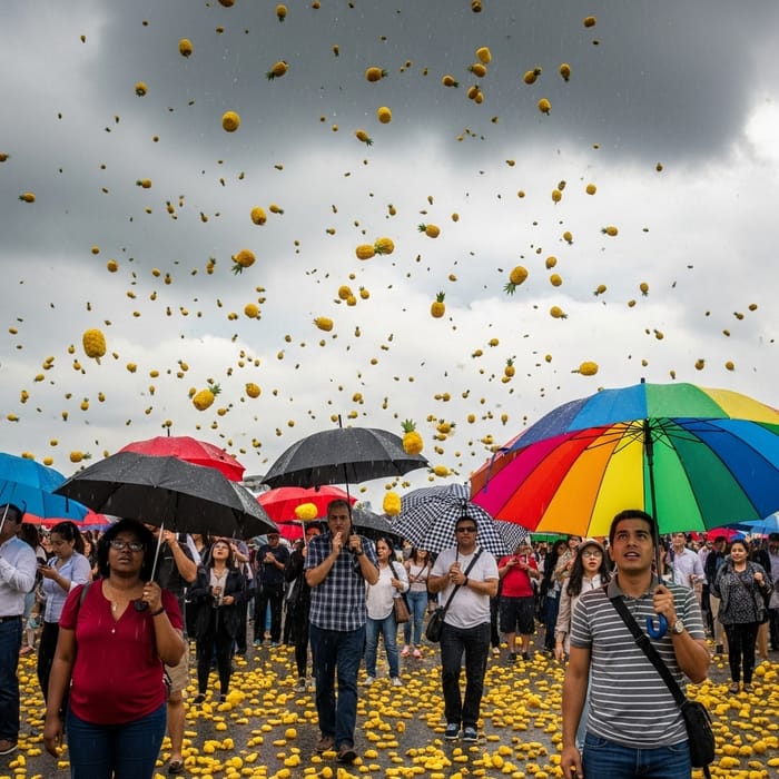Vibrant Pineapple Hail: Captivating Scenery with Cheerful Atmosphere Vibrant Pineapple Hail: Captivating Scenery with Cheerful Atmosphere