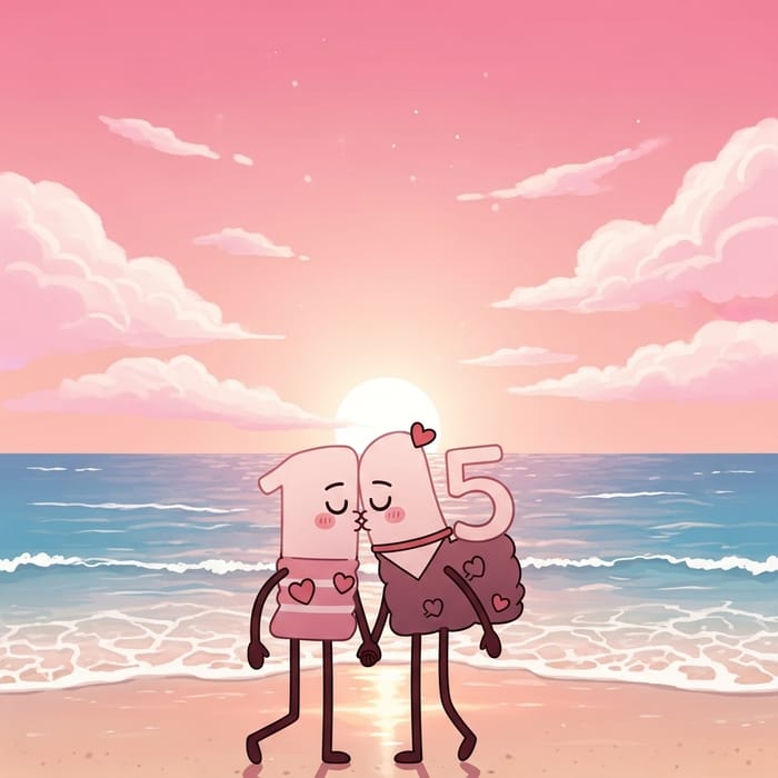 Digit Figures 15 Embrace on Beach at Pink Sunset Digit Figures 15 Embrace on Beach at Pink Sunset