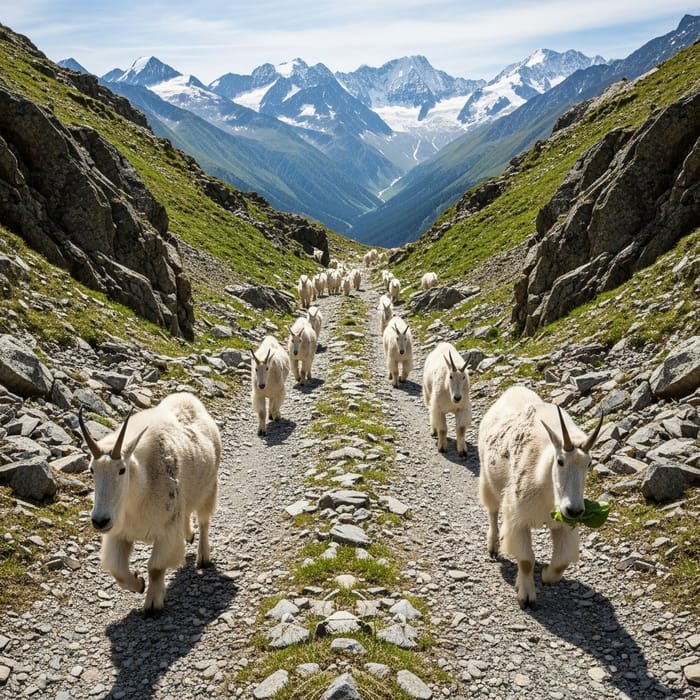 Mountain Goats Galloping Through Majestic Mountains Mountain Goats Galloping Through Majestic Mountains