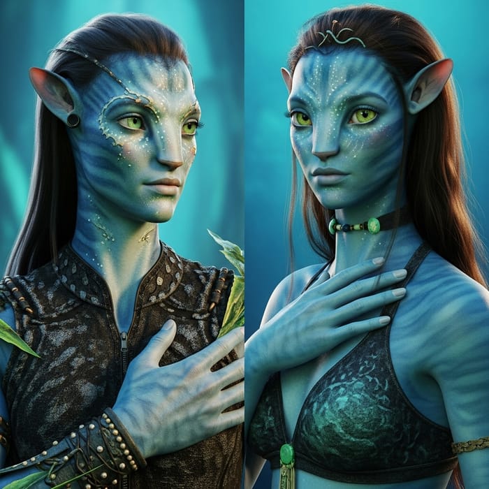 Exotic Extraterrestrial Beauty - Avatar Humanoid with Aquatic Creatures and Primate Monkeys