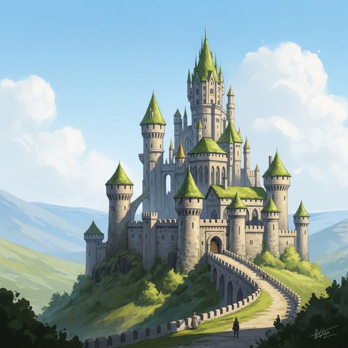 Fantasy Castle in Watercolor: A Majestic View Fantasy Castle in Watercolor: A Majestic View
