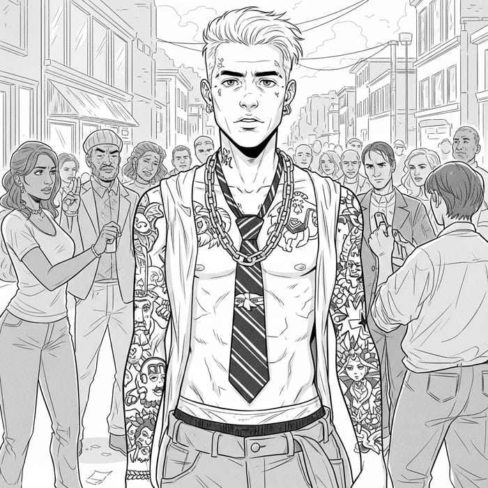 Sketch of a Young Caucasian Man in Pioneer Tie Sketch of a Young Caucasian Man in Pioneer Tie