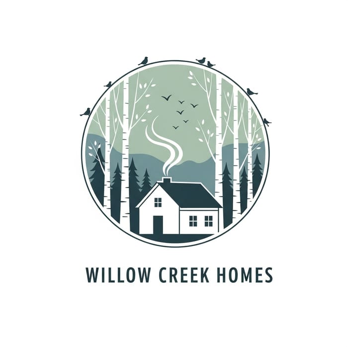 Minimalistic Country House Logo with Birds and Birch | Rural Living Design Minimalistic Country House Logo with Birds and Birch | Rural Living Design