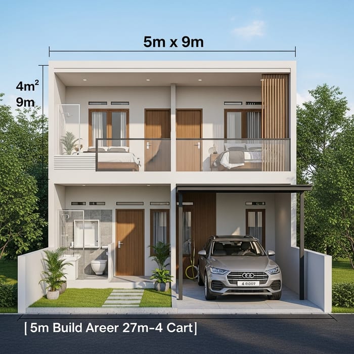 Efficient Two-Story Home Design | 45sqm, 2 Bed, 3 Bath, 2-Floor Plan