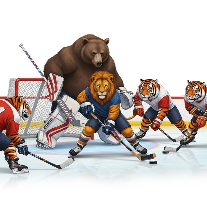 Ferocious Animals Playing Ice Hockey - A Wild Encounter on Ice Ferocious Animals Playing Ice Hockey - A Wild Encounter on Ice