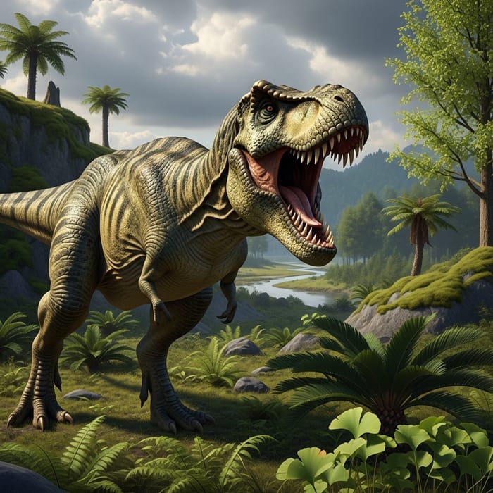 Majestic Tyrannosaurus Rex in Prehistoric Landscape