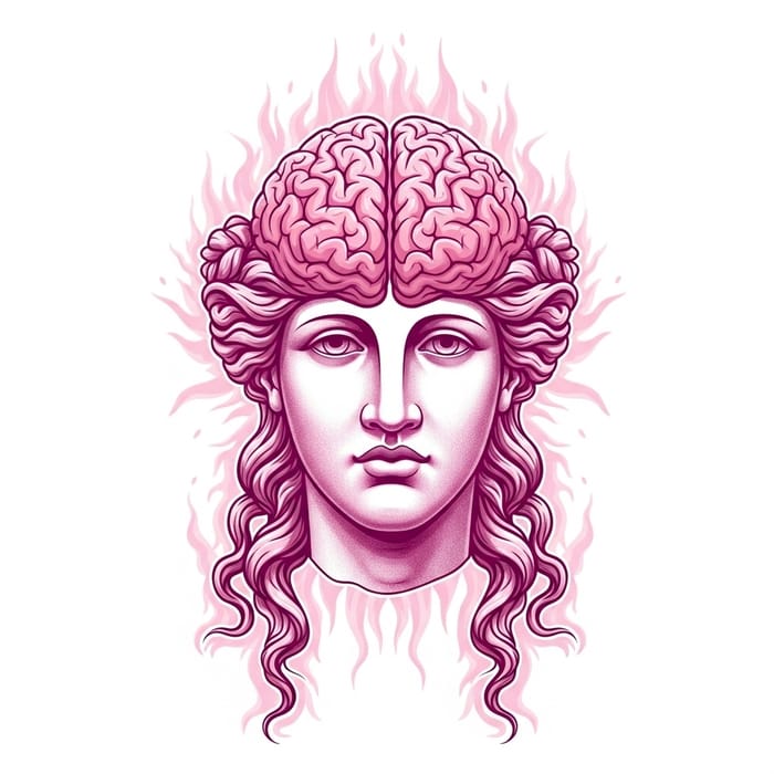Pink Themed Greek Goddess Head with Visible Brain