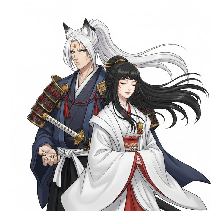 Inuyasha and Kikyo Artwork | Samurai Couple Illustration Inuyasha and Kikyo Artwork | Samurai Couple Illustration