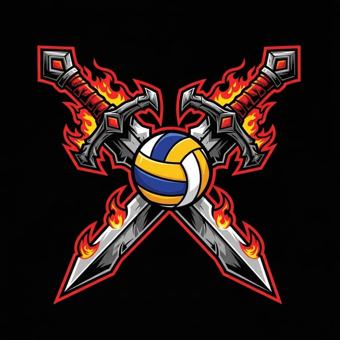 Fiery Chaos Volleyball Logo | Mythical Swords Theme Fiery Chaos Volleyball Logo | Mythical Swords Theme