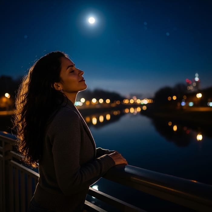 Mysterious Hispanic Woman Captured in Nocturnal Urban Serenity Mysterious Hispanic Woman Captured in Nocturnal Urban Serenity