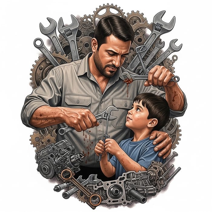 Father & Son Mechanics Tattoo Design
