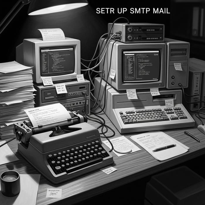 Vintage SMTP Mail Setup in Classic Black and White Style Vintage SMTP Mail Setup in Classic Black and White Style