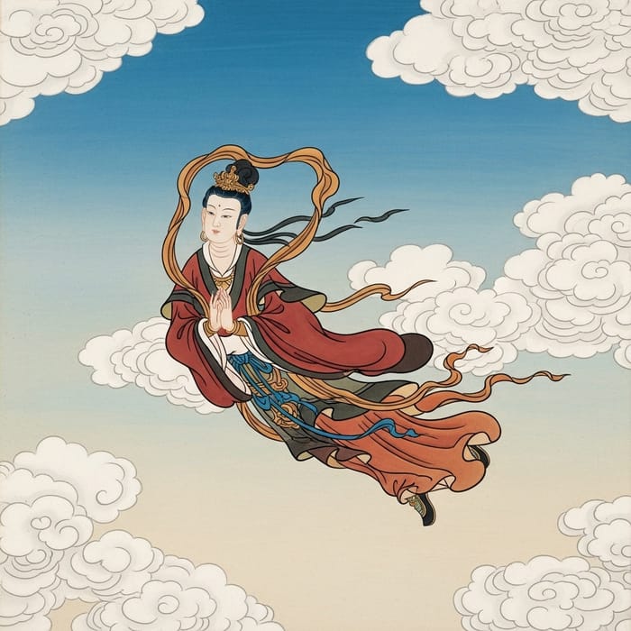 Ethereal Feitian Flying in Tang Dynasty Wall Painting Ethereal Feitian Flying in Tang Dynasty Wall Painting