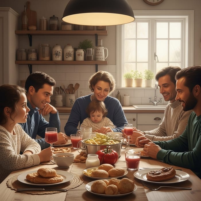 Cozy Family Gathering Around Adorned Kitchen Table