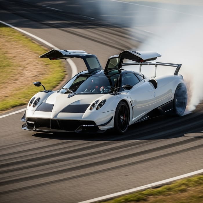 Thrilling White Pagani Huayra BC Drift on Open Road