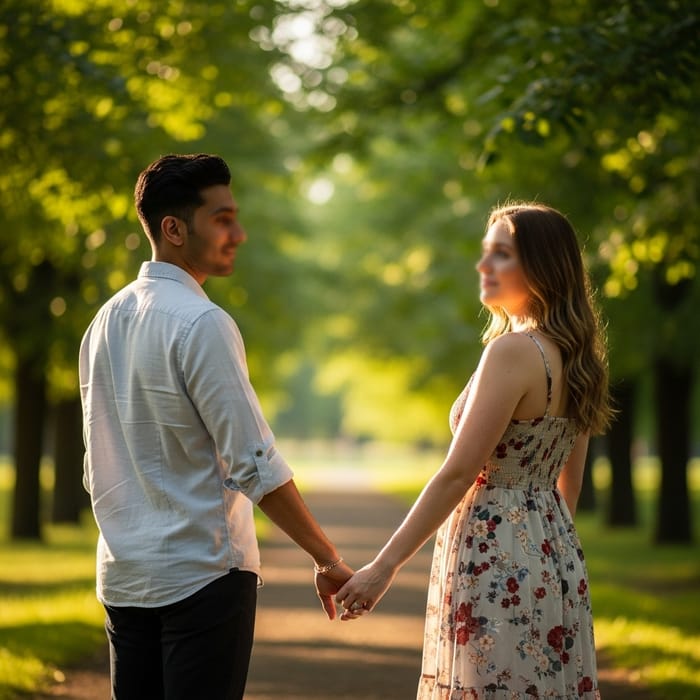 Romantic Couple Holding Hands in Photoshoot