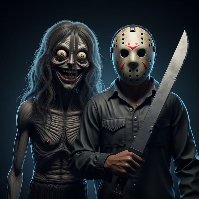 Creepy Meme MOMO and Jason from Friday the 13th Meet Creepy Meme MOMO and Jason from Friday the 13th Meet