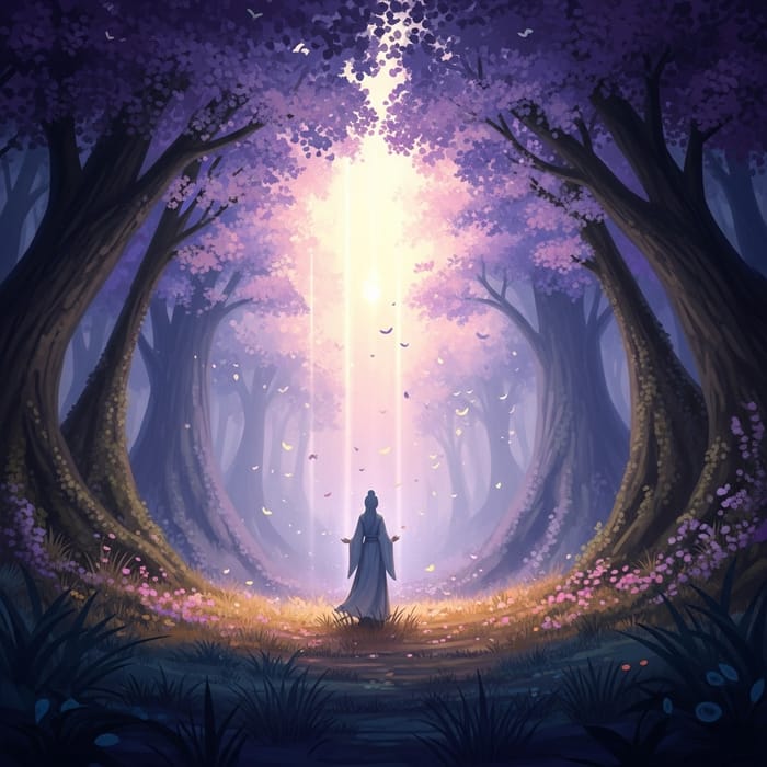 Captivating Figure in Enchanted Forest | Soft Pastel Hues Captivating Figure in Enchanted Forest | Soft Pastel Hues