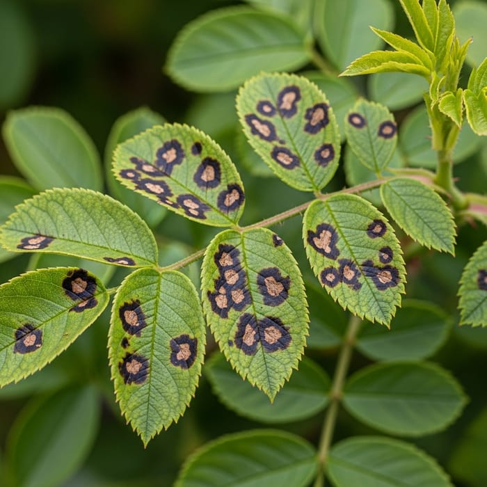 Stunning Botanical Study of Vibrant Rose Bush with Black Spot Fungi | Macro Photography Stunning Botanical Study of Vibrant Rose Bush with Black Spot Fungi | Macro Photography