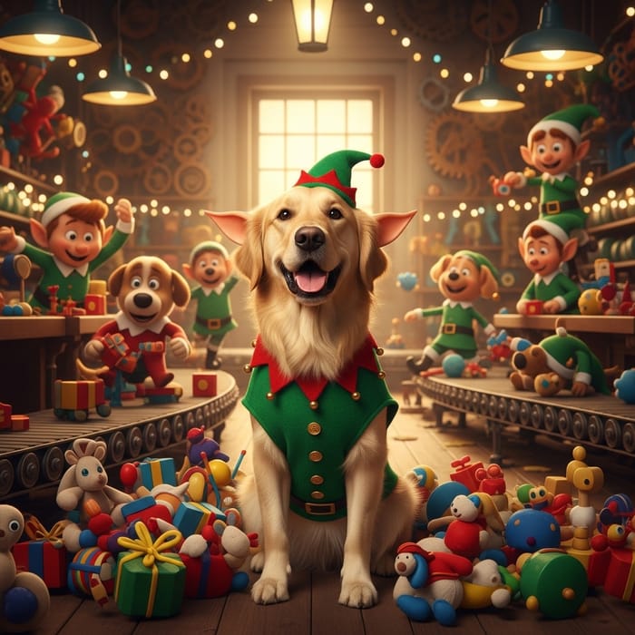 Adorable Dog Elf Costume in Santa's Toy Factory - Fun for Kids