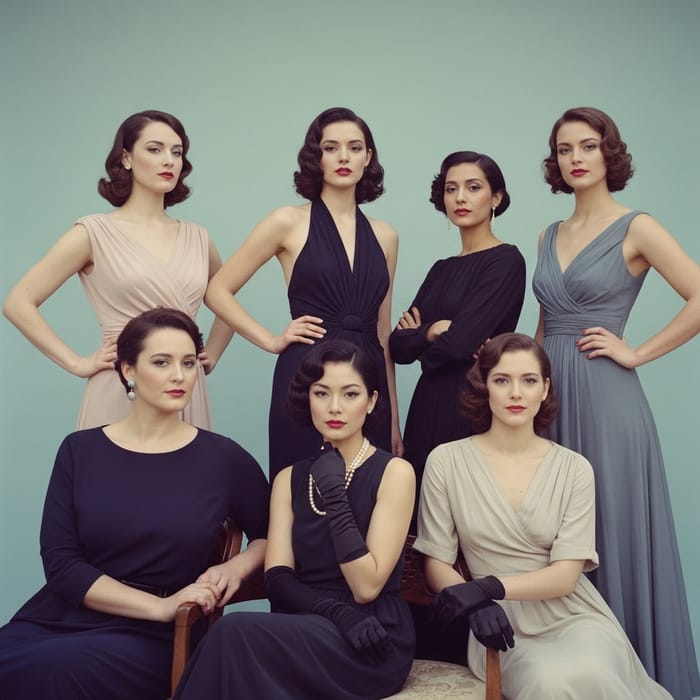 Elegant Women in Glamorous Attire | Confident Poses & Nostalgic Vintage Look Elegant Women in Glamorous Attire | Confident Poses & Nostalgic Vintage Look