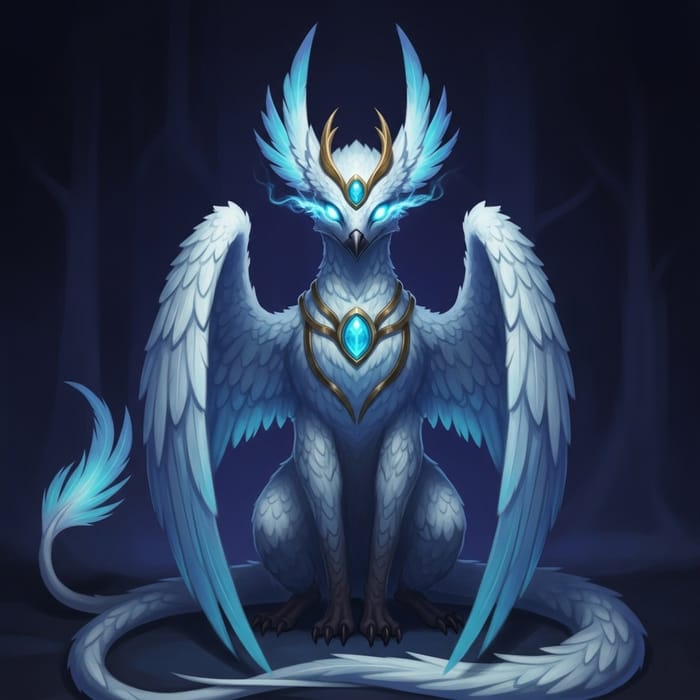 Ethereal Fantasy Creature with Vibrant Feathers and Glowing Eyes Ethereal Fantasy Creature with Vibrant Feathers and Glowing Eyes
