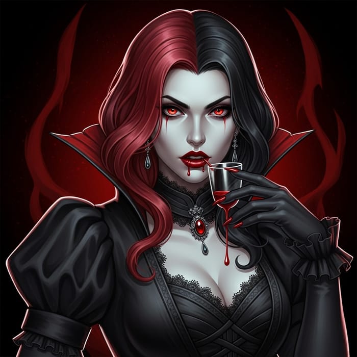 Ethereal Vampire Beauty with Crimson Lips