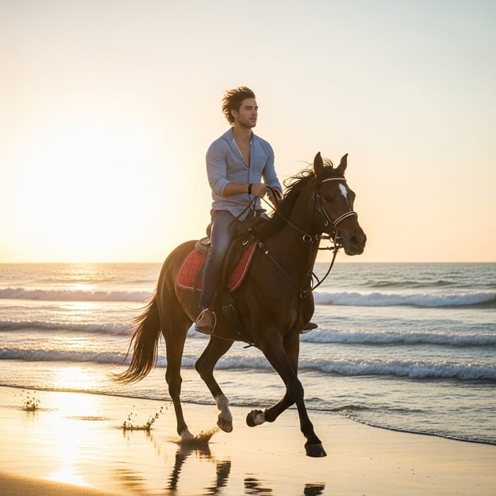 Latino Man Riding Stallion on Beach Latino Man Riding Stallion on Beach