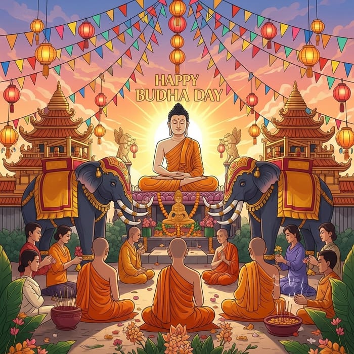 Happy Vesak: Serene Buddha Day Illustration