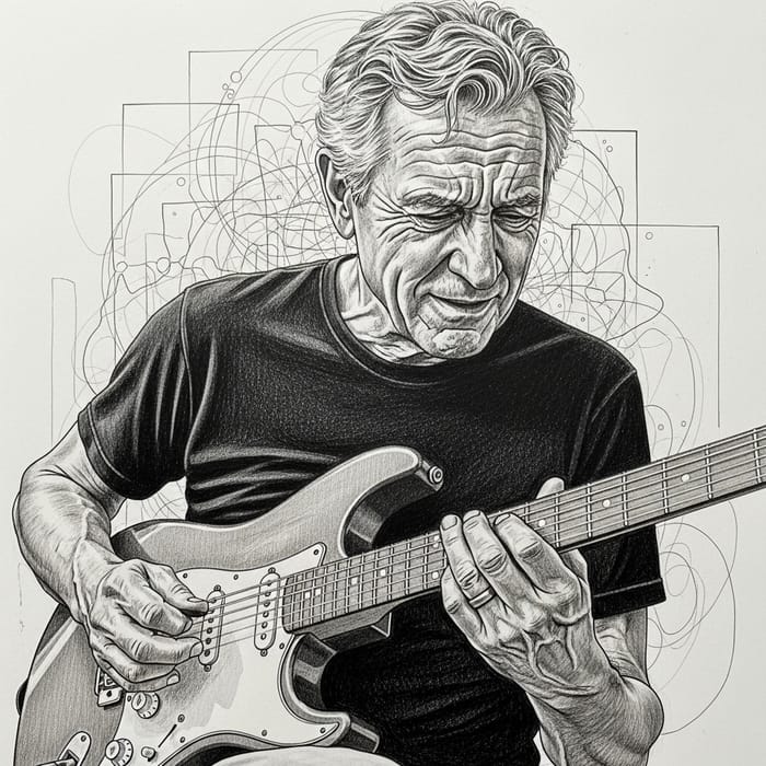 Pencil Drawing of a Guitarist with Abstract Background Pencil Drawing of a Guitarist with Abstract Background