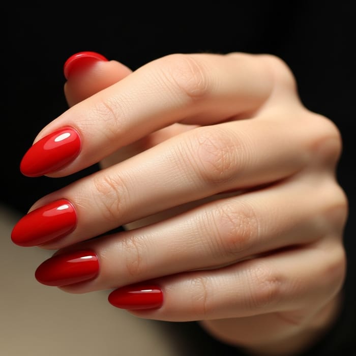 White Hand with Stunning Red Nails: Elegant Manicure White Hand with Stunning Red Nails: Elegant Manicure