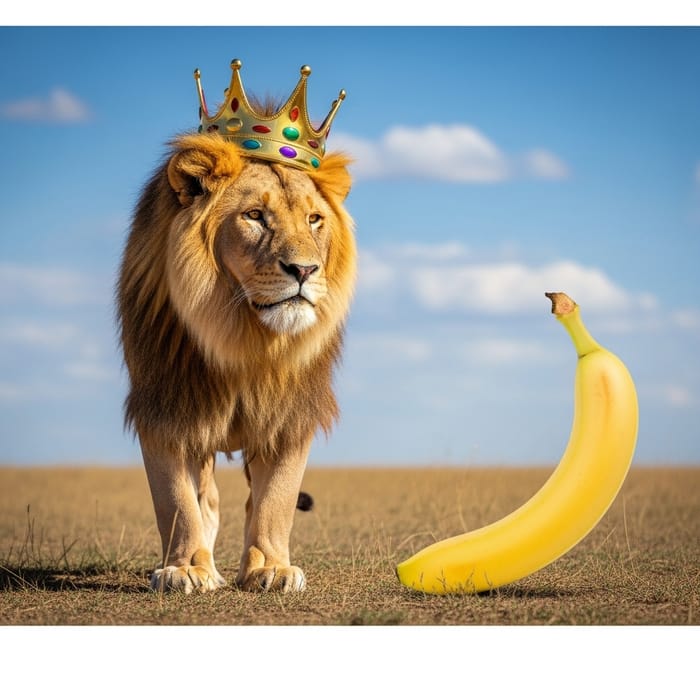 Fierce Lion and Playful Banana: A Unique Contrast