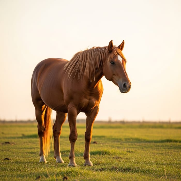 Majestic Horse in Serene Meadow at Sunset