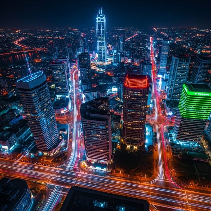 Vibrant Neon Cityscape | Urban Surrealism Night View