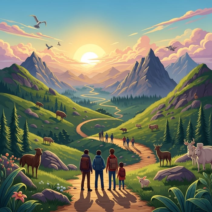 New Opportunities and Beautiful Sunrise Illustration New Opportunities and Beautiful Sunrise Illustration