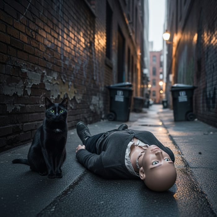 Headless Body and Cat in Alley - Startling Scene in the Middle of the Street