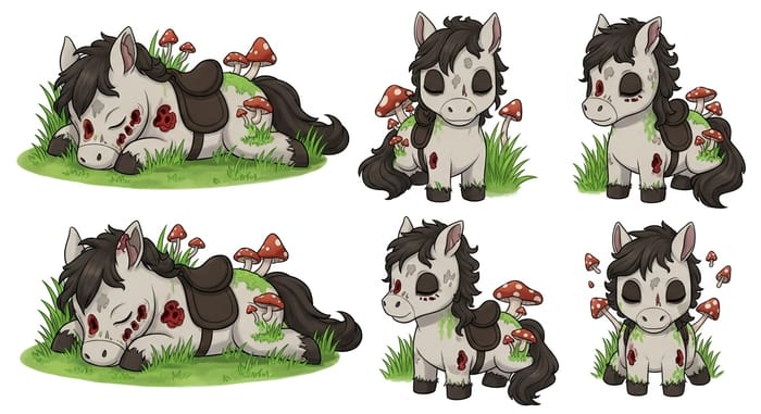 Cute Undead Chibi Horse Reference Sheet | Whimsical Fantasy Art