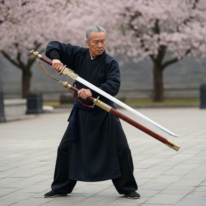 Skilled Swordsman Demonstrates Long Sword Mastery